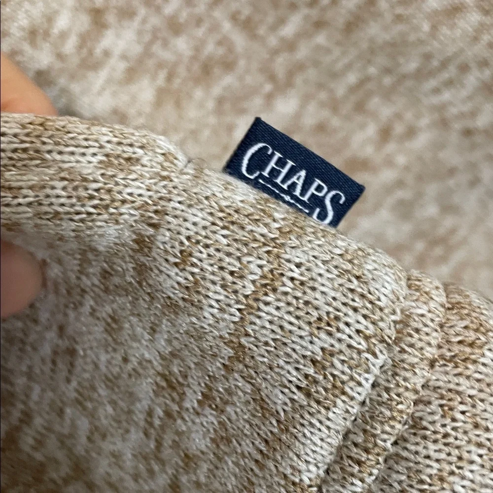 NWT Chaps Men's Heather Tan Fleece quarter Zip S Long sleeve pockets blue logo
